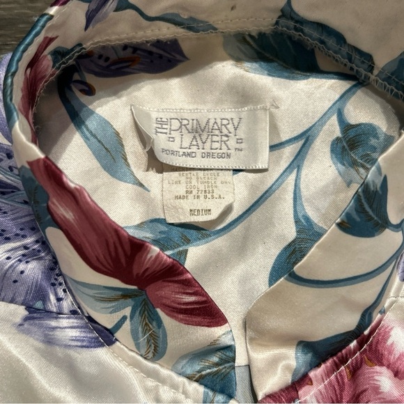 Vintage Primary Layer Medium Rose Floral Satin Caftan Housecoat Robe Nightgown - Picture 7 of 17